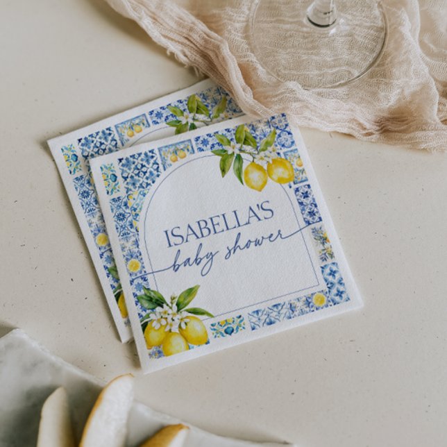 Amalfi Coast Lemon Mediterranean Baby Shower Napkin (Creator Uploaded)