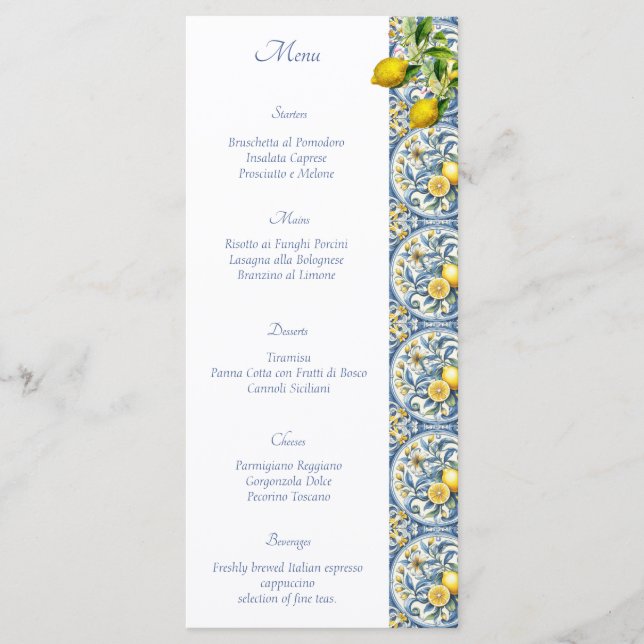Amalfi Coast Lemon Tiles Italy Wedding Menu (Front)