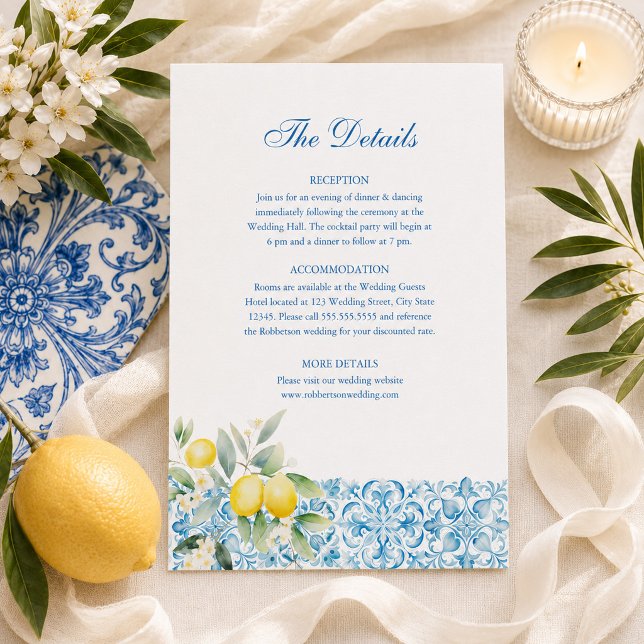 Amalfi Coast Lemon Wedding Details Invitation (Amalfi Coast Lemon Wedding Details Invitation)