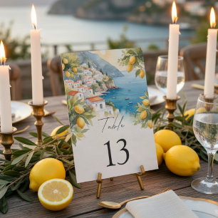 Amalfi Coast Lemon Wedding Table Number   Italian 