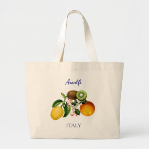 Amalfi Coast Lemons Flowers Italy Large Tote Bag