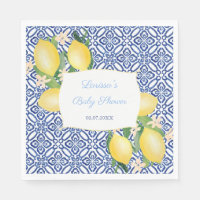 Amalfi Coast Lemons Italian Blue Tiles Baby Shower