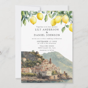 Amalfi Coast Lemons Italian QR Code Wedding Invitation