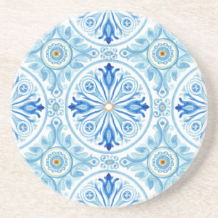 Amalfi Coast Mediterranean Blue Tile Sandstone Coaster