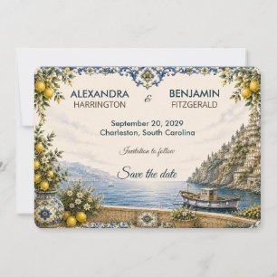 Amalfi Coast Mediterranean Italian Tile Wedding Save The Date