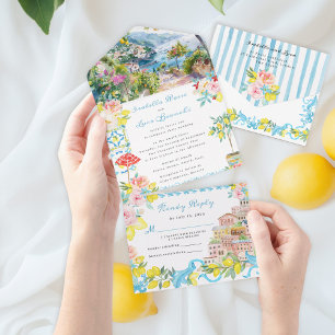 Amalfi Coast  Mediterranean Italian Wedding All In One Invitation