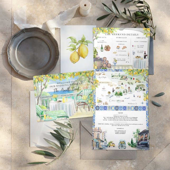 Amalfi Coast | Mediterranean Itinerary Map Tri-Fold Invitation (Creator Uploaded)