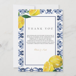 Amalfi Coast Mediterranean Lemon Thank You Card