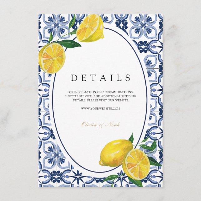 Amalfi Coast Mediterranean Lemon Tiles Details  Enclosure Card (Front)