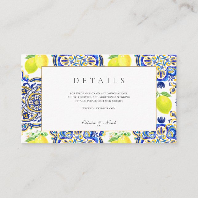 Amalfi Coast Mediterranean Lemon Tiles Details  Enclosure Card (Front)