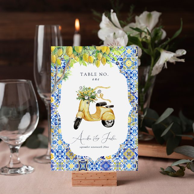Amalfi Coast | Mediterranean Lemon Tiles Wedding Table Number (Creator Uploaded)