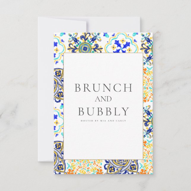 Amalfi Coast Mediterranean Tile Bridal Shower Card (Front)