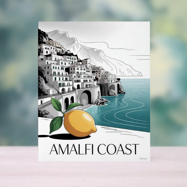 Amalfi Coast Minimalist Line Art Acrylic Sign (Neutral)