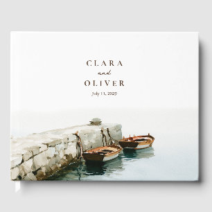 Amalfi Coast Moored Fishing Boat Rustic Wedding Guest Book