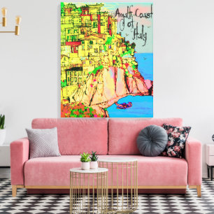 Amalfi Coast of Italy cliffside pastel houses sea" Canvas Print