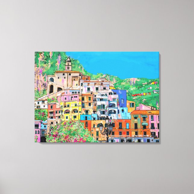 Amalfi Coast of Italy Traditional Digital Art Canvas Print (Front)