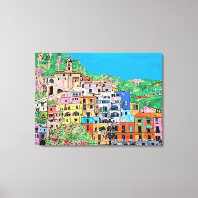 Amalfi Coast of Italy Traditional Digital Art Canvas Print (Front)
