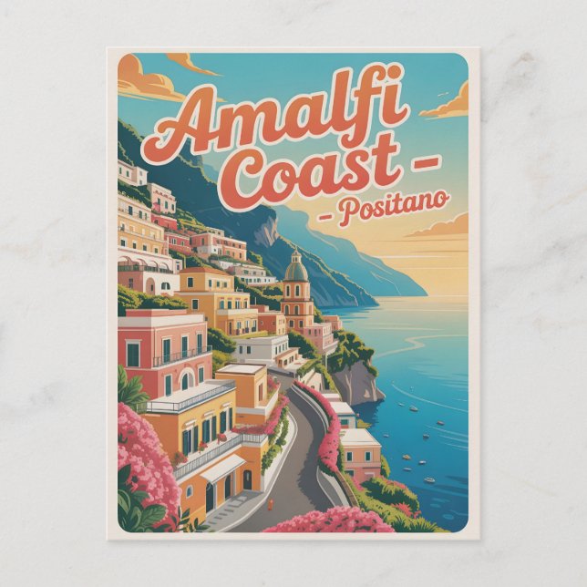 Amalfi Coast Positano Vintage Postcard (Front)
