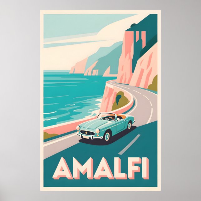 Amalfi Coast Retro Travel : Flat Vector Art Poster (Front)