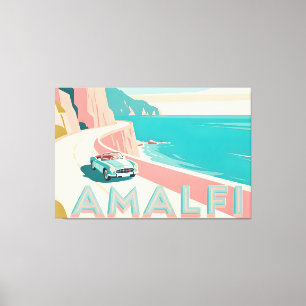 Amalfi Coast Retro Travel : Landscape Flat Vector Canvas Print
