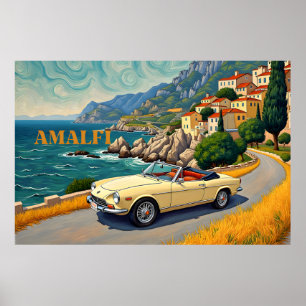 Amalfi Coast Retro Travel : Van Gogh Style Classic Poster