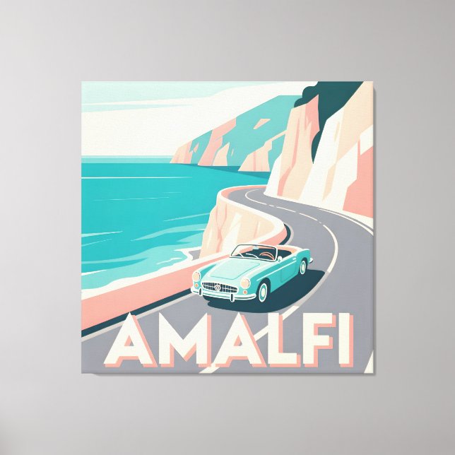 Amalfi Coast Retro Travel : Vector Art Square Canvas Print (Front)