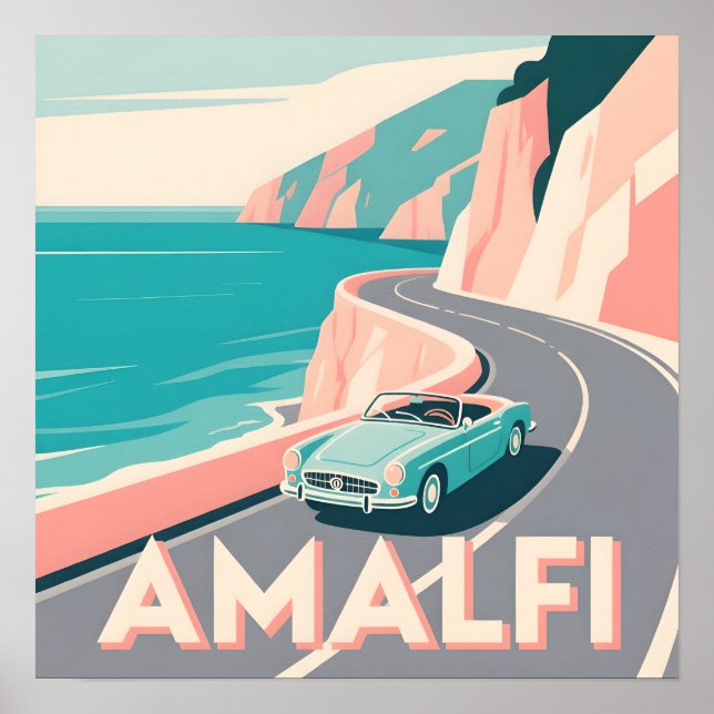 Amalfi Coast Retro Travel : Vector Art Square Poster (Front)