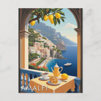 Amalfi Coast Romantic Scenery Balcony Retro Travel Postcard