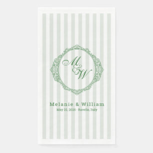 Amalfi Coast Sage Stripe Crest Monogram Wedding Napkin