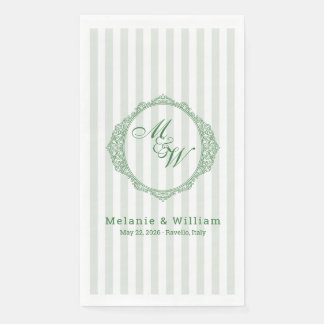 Amalfi Coast Sage Stripe Crest Monogram Wedding Napkin