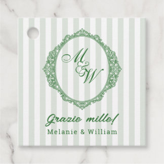 Amalfi Coast Sage Stripe Monogram Wedding Favour Tags
