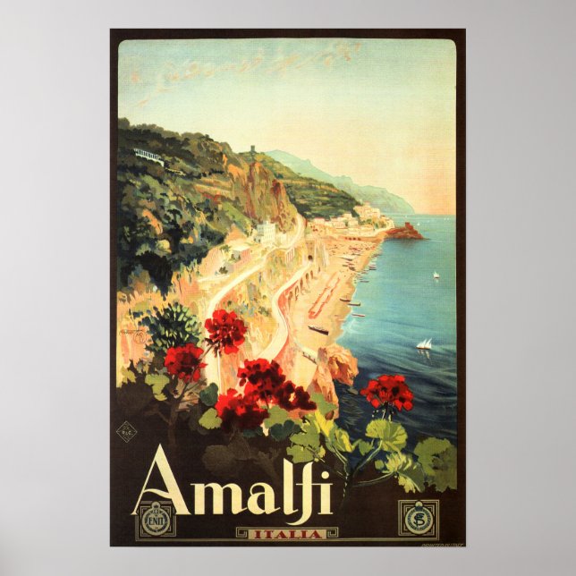 AMALFI COAST SALERNO ITALY Vintage Italian Travel Poster (Front)