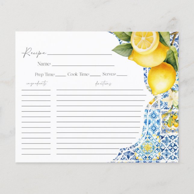 Amalfi Coast Share a Recipe Card Bridal Shower (Front)