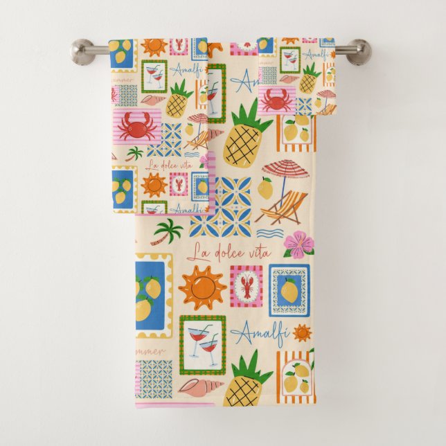 Amalfi Coast Summer Mediterranean Pattern  Bath Towel Set (Insitu)