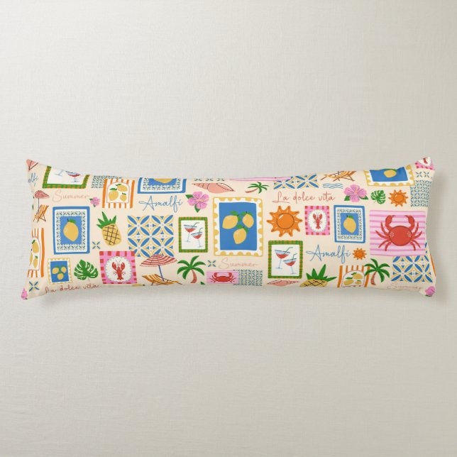 Amalfi Coast Summer Mediterranean Pattern  Body Cushion (Front)