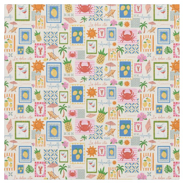 Amalfi Coast Summer Mediterranean Pattern  Fabric (Close Up)