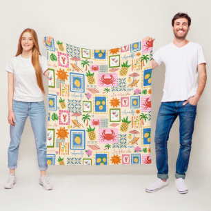 Amalfi Coast Summer Mediterranean Pattern  Fleece Blanket