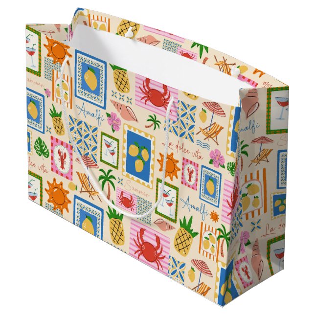 Amalfi Coast Summer Mediterranean Pattern  Large Gift Bag (Back Angled)