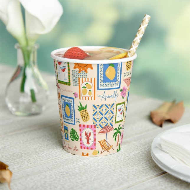 Amalfi Coast Summer Mediterranean Pattern  Paper Cups (Insitu)