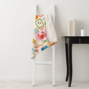 Amalfi Coast Summer Mediterranean Pattern  Sherpa Blanket