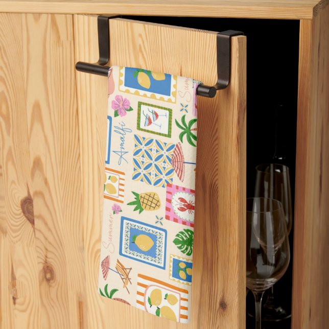 Amalfi Coast Summer Mediterranean Pattern  Tea Towel (Thirds Fold)