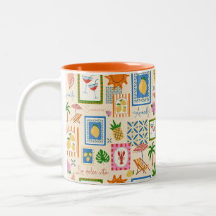 Amalfi Coast Summer Mediterranean Pattern  Two-Tone Coffee Mug