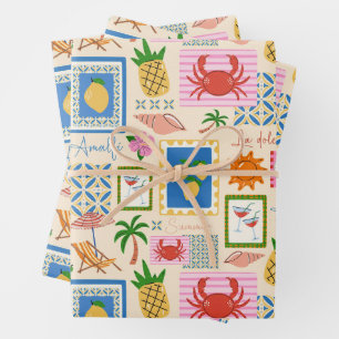 Amalfi Coast Summer Mediterranean Pattern Wrapping Paper Sheet