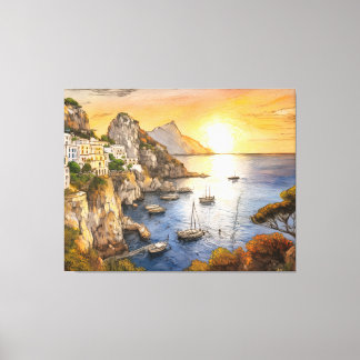 Amalfi coast sunset illustrating coastal village a canvas print