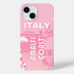 Amalfi Coast, Travel Art, Pink iPhone 15 Case