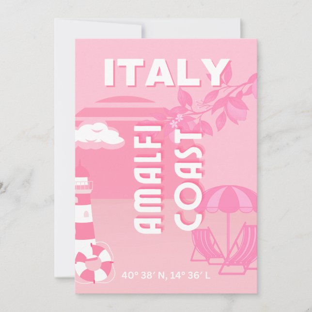 Amalfi Coast, Travel Art, Pink Holiday Card (Front)
