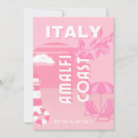 Amalfi Coast, Travel Art, Pink