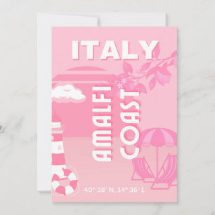 Amalfi Coast, Travel Art, Pink Holiday Card