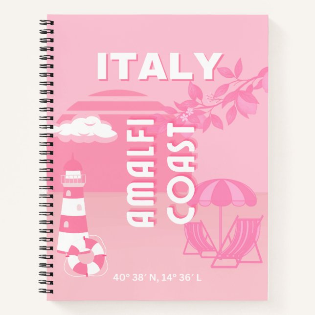 Amalfi Coast, Travel Art, Pink Notebook (Front)