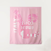 Amalfi Coast, Travel Art, Pink